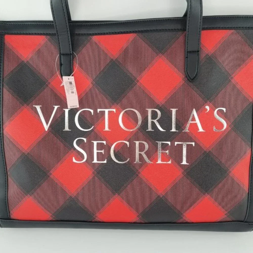 Victorias Secret Black Friday 2021 Weekender Tote‎ Bag Black Red Plaid New